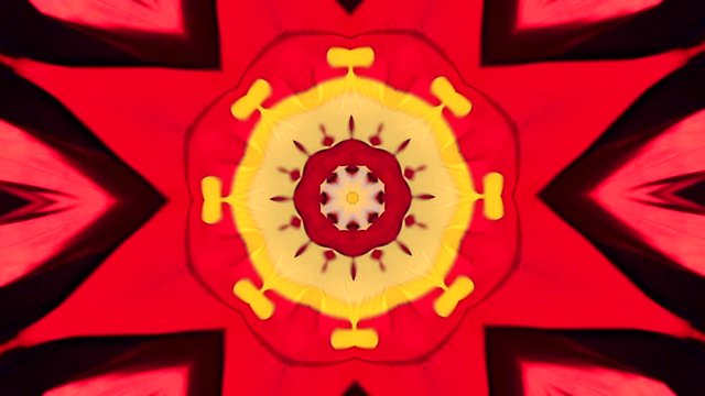 Dise&ntilde;o Fractal caleidosc&oacute;pico realizado con tela ondeando de bandera en colores rosa purpura , amarillo y  azul cielo
