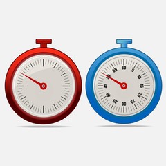 Red and blue realistic timers 50 seconds