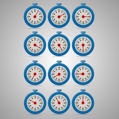 Naklejka premium Blue realistic timers, increments from 5 to 60