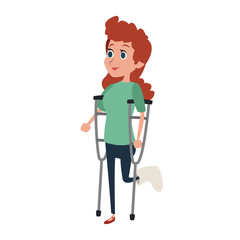 Woman with crutches cartoon vector illustration graphic design