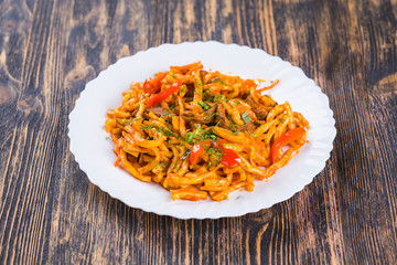 Traditional asian noodle lagman