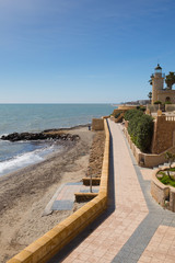 Coast path and Roquetas del Mar lighthouse Costa de Almería, Andalucía Spain 