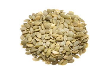 Sunflower seeds in the center, in the shape of a circle, on a white background. isolated.