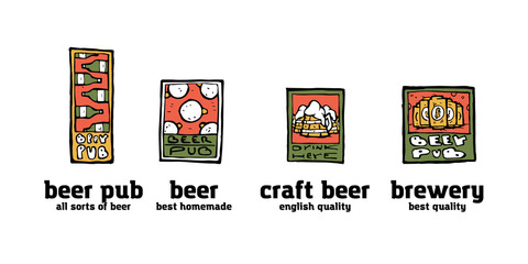 Beer pub posters, stickers, emblems