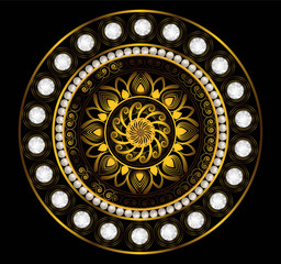 Mandala gold with white diamond and pearl