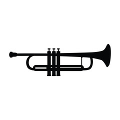 A black and white silhouette of a trumpet - obrazy, fototapety, plakaty
