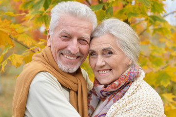beautiful caucasian senior couple   in the park 