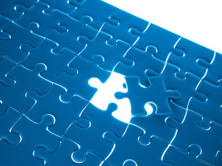 Missing Jigsaw puzzle piece with lighting, business concept for completing the finishing puzzle...