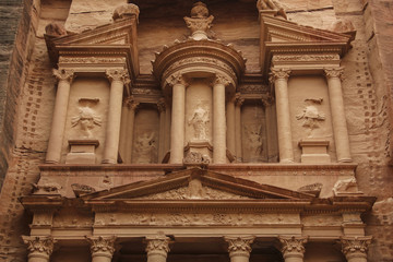 The view of the top of the Al Khazneh or The Treasury at Petra, Jordan