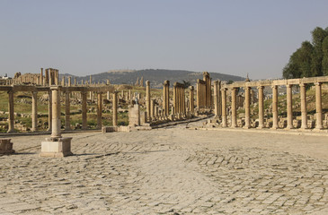 View on Oval Plaza Ancient Roman city of Gerasa of Antiquity, modern Jerash, Jordan