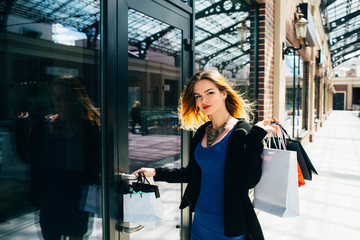 woman with packages, shopping time