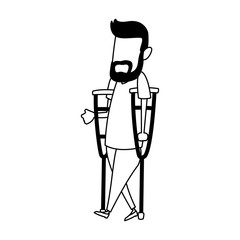 Man with crutches cartoon vector illustration graphic design