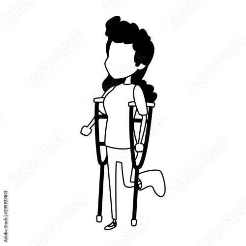 "Woman with crutches cartoon vector illustration graphic design" Stock