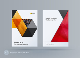 Brochure design triangles template. Colourful modern abstract set, annual report with triangles for branding.