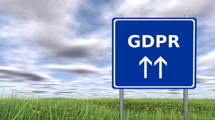 Signpost with GDPR wording ahead. 3D rendering.