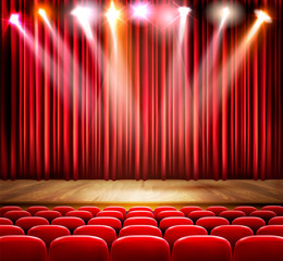 Obraz premium A theater stage with a spotlight. Festival show poster. Vector.