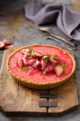 Yogurt tart with rhubarb strawberry compote