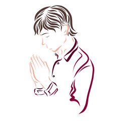 A young man praying, religion and faith