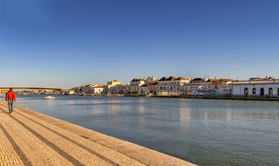 View of the village of Tavira on the banks of river Gilao in southern Portugal.