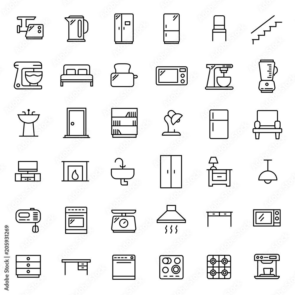 Canvas Prints Simple set of furniture related outline icons.