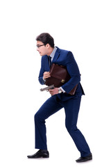 Businessman with gun isolated on white background