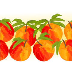 Border seamless background peach with leaves sweet fruit vector Illustration for use in interior design, artwork, dishes, clothing, packaging