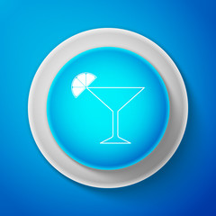 White Martini glass icon isolated on blue background. Cocktail with lime symbol. Circle blue button with white line. Vector Illustration