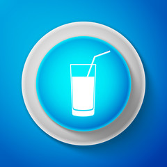 White Soft drink icon isolated on blue background. Circle blue button with white line. Vector Illustration