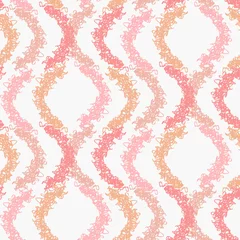 Fototapeten Abstraktes nahtloses Pastellmuster mit gewellten Elementen des rosa Gekritzels. Niedliche orangefarbene Kindertextur mit gekritzelten geometrischen Halbkreisen im skandinavischen Retro-Stil für Textilien, Geschenkpapier, Oberfläche © Tatahnka