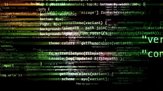 The abstract code moves in the virtual space. looped