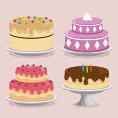 sweet cakes set icons vector illustration design