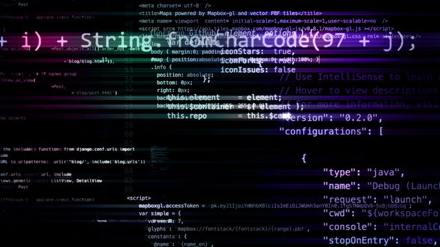 3D rendering of abstract blocks of code located in the virtual space