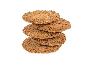 round cookies with sunflower seeds on white background