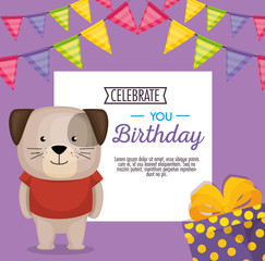 happy birthday card with cute dog vector illustration design