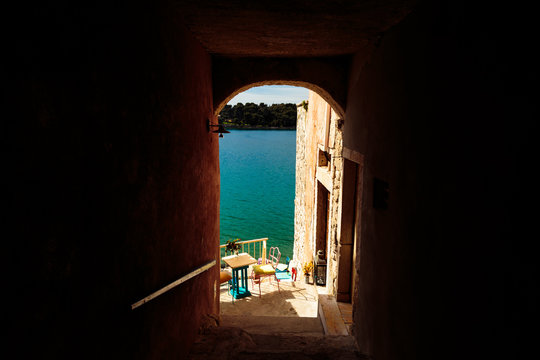 A beautiful cafe's terrace in Rovinj, Istria, Adriatic Coast, Croatia