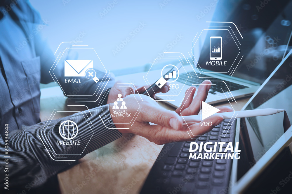 Aufkleber businessman hand working concept. photo professional investor working new startup project. finance m