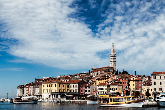 The beautiful town of Rovinj in a sunny day, Istra, Adriatic Coast, Croatia.