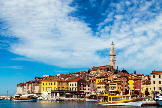 The beautiful town of Rovinj in a sunny day, Istra, Adriatic Coast, Croatia.