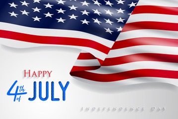 Happy 4th of July USA Independence Day greeting card with balloons and hand lettering text design.