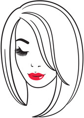 Fashion line art silhouette of a young woman.