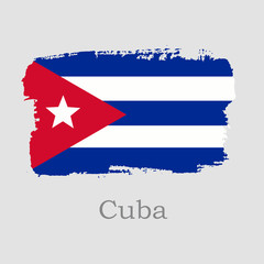Vector Illustration. Hand draw Cuba flag. National Cuba banner for design on grey background
