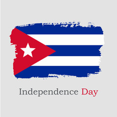 Vector Illustration. Hand draw Cuba flag. National Cuba banner for design on grey background. Independence Day of Cuba