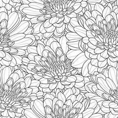Black and white flower seamless hand drawn vector background