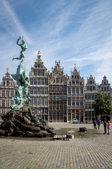 Statue of Silvius Brabo on the main square of Antwerp, Belgium.