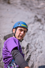Close Up Male Hiker With Helmet