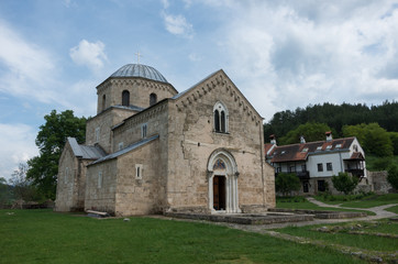 Fototapeta na wymiar The church in the orthodox monastery Gradac in Serbia. Gradac Monastery is located in Golija tourist region, and near the tourist center Kopaonik.