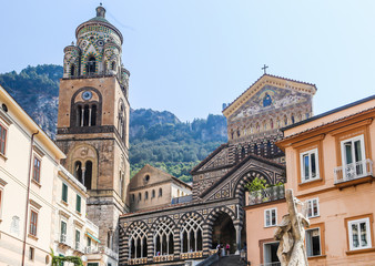 Fototapeta na wymiar Amalfi Cathedral - a 9th-century Roman Catholic cathedral in the Piazza del Duomo in Amalfi town, Campania, Italy