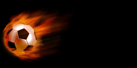 Naklejka premium Soccer ball in fire against black background.