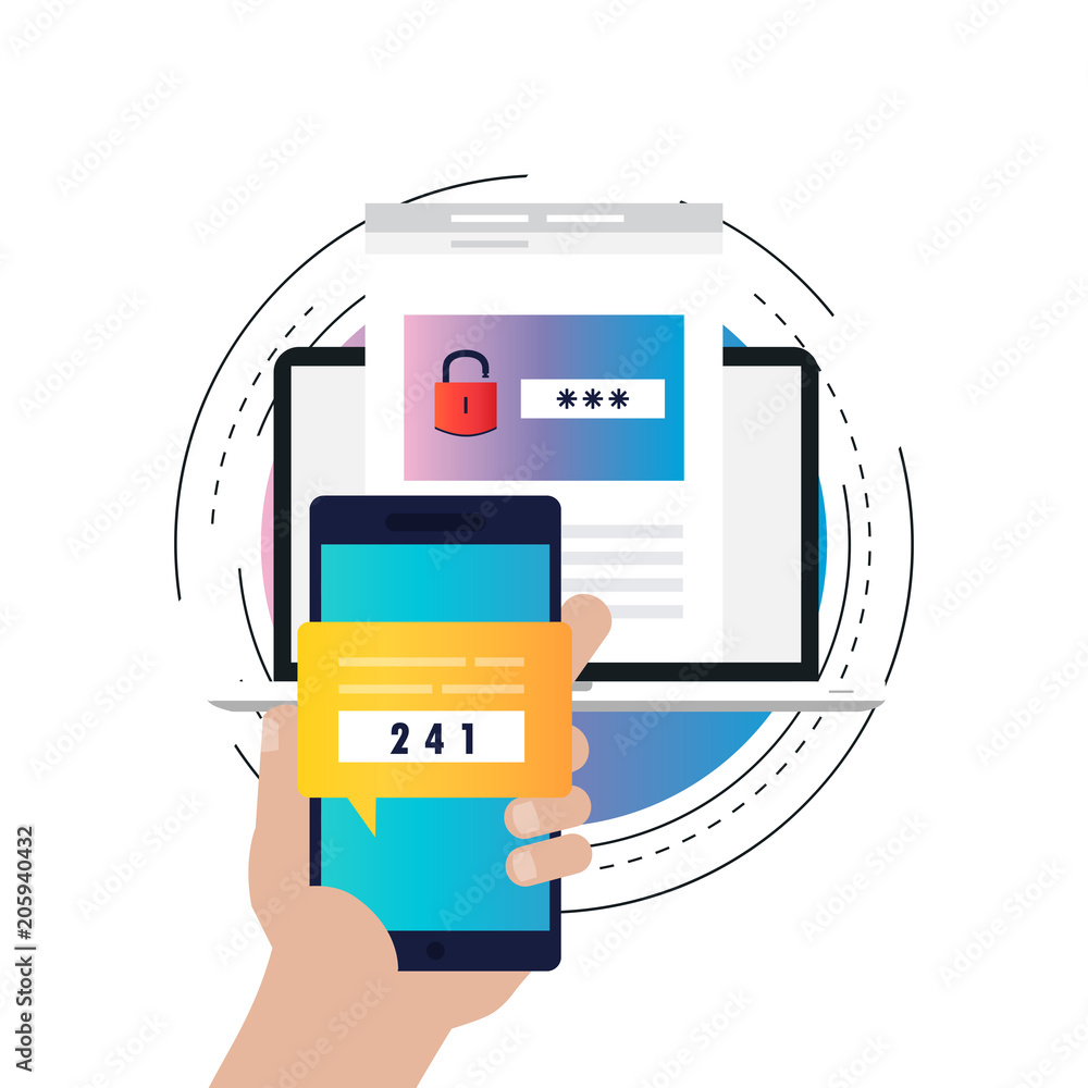 Poster smartphone verification process gradient color vector illustration, smartphone authentication, onlin