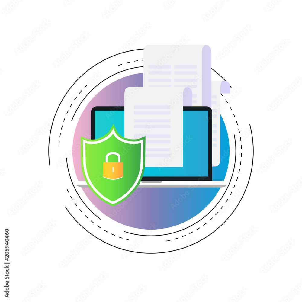 Poster data security gradient color vector illustration design. secured information, data privacy and padlo